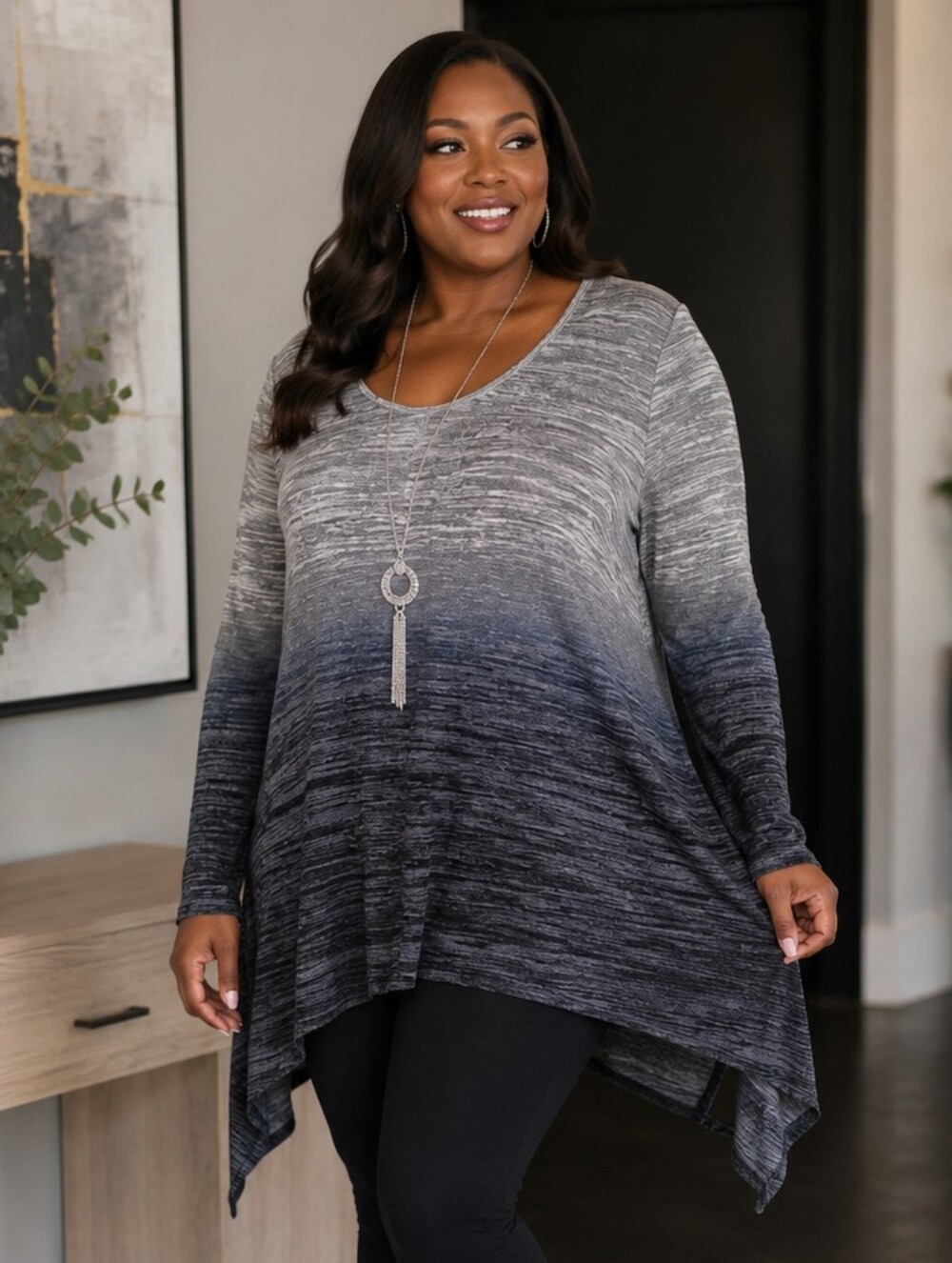 Torrid Marled Gray Ombre Knit Tunic Top Sharkbite Raw Hem